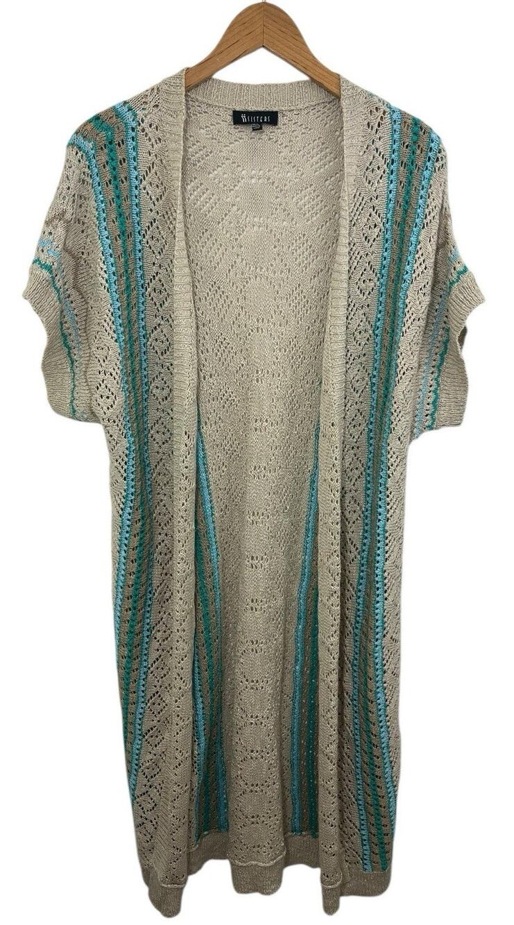 Crochet Duster Cardigan Festival Large Beige Hippie Short Sleeve Boho Lagenlook